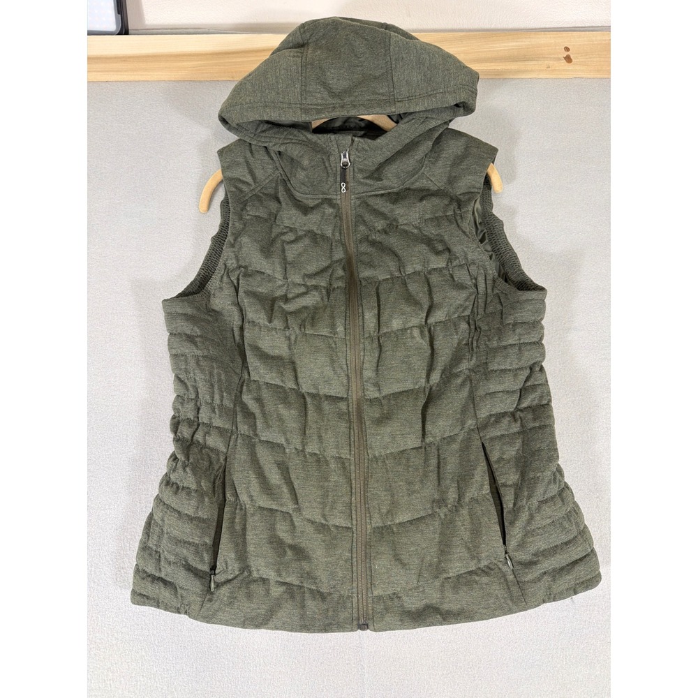 Be By Blanc Noir Womens Hooded Quilted Puffer Vest Olive Green Size L 1069156